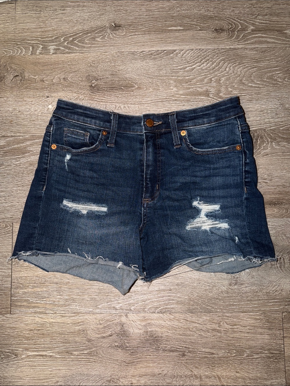 Universal Thread Dark Blue Distressed Denim frayed hem stretchy size 6